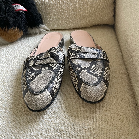 J. Crew Leather Mules with Snakeprint, Size 9 - Picture 2 of 4
